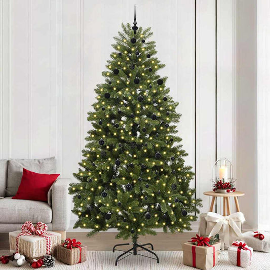Artificial Christmas Tree 240 cm 300 LEDs Warm White Green Ø 120 x 240 cm with 300 LEDs&black balls