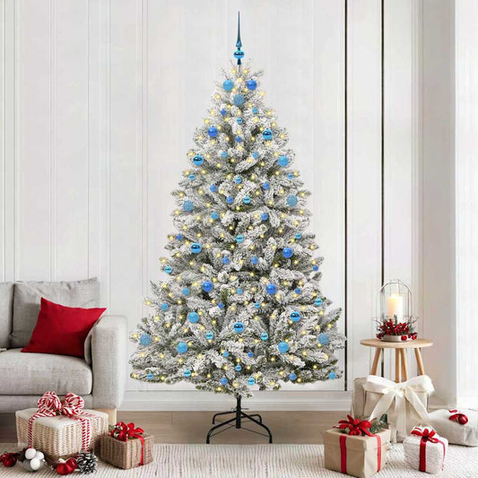 Artificial Christmas Tree 210 cm 300 LEDs Warm White Green and White Ø 106 x 210 cm with 300 LEDs&blue balls