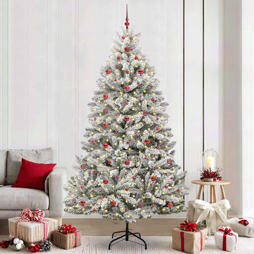 Artificial Christmas Tree 240 cm 300 LEDs Warm White Green and white Ø 120 x 240 cm with 300 LEDs&red balls