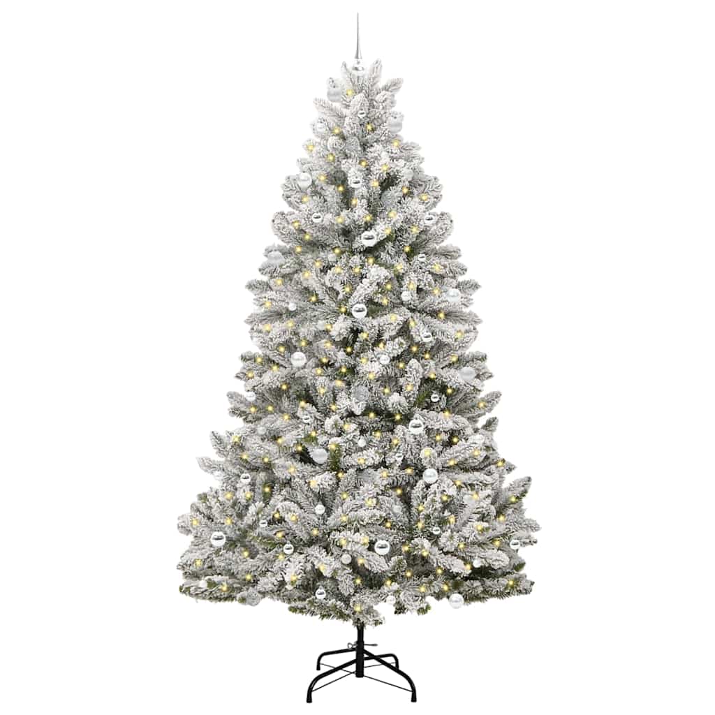 Artificial Christmas Tree 240 cm 300 LEDs Warm White Green and white Ø 120 x 240 cm with 300 LEDs&silver balls