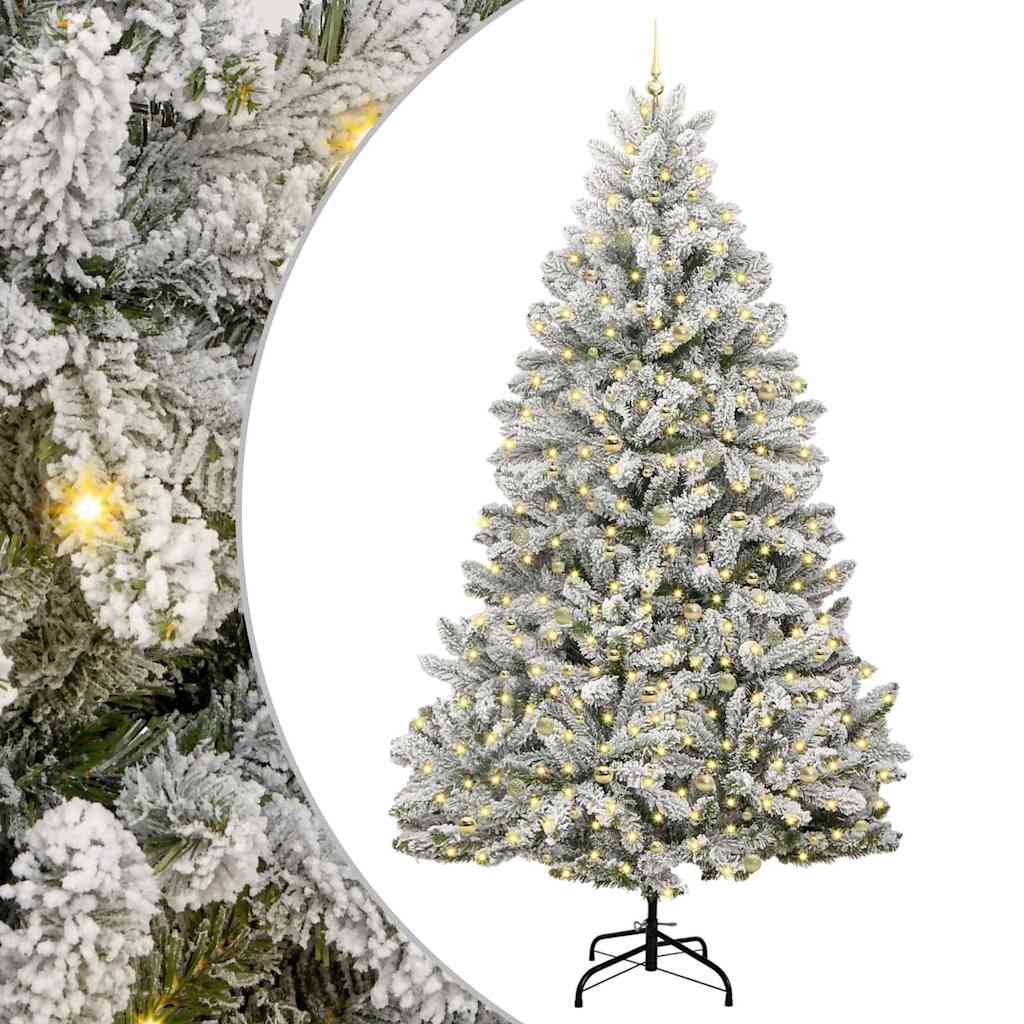 Artificial Christmas Tree 270 cm 300 LEDs Warm White Green and white Ø 128 x 270 cm with 300 LEDs&gold balls