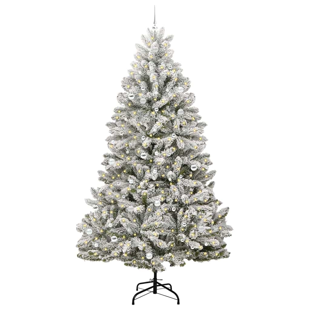 Artificial Christmas Tree 270 cm 300 LEDs Warm White Green and white Ø 128 x 270 cm with 300 LEDs&silver balls
