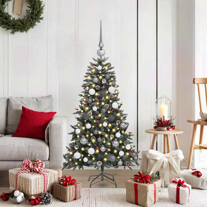 Artificial Christmas Tree Green 120 cm with LEDs &white/grey balls