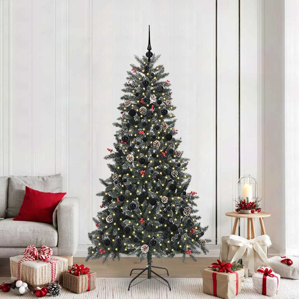 Artificial Christmas Tree Green 210 cm with LEDs &black balls