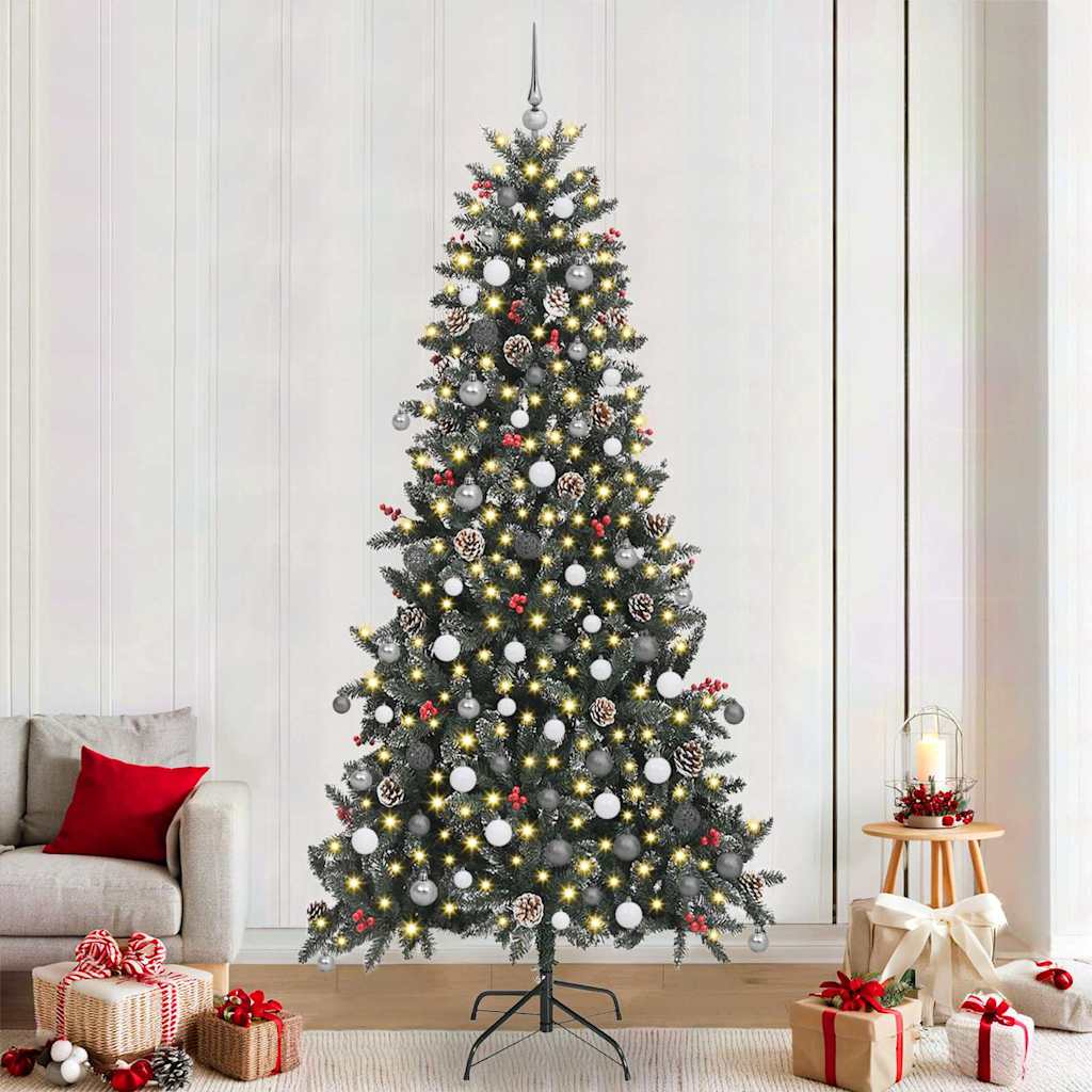 Artificial Christmas Tree Green 240 cm with LEDs &white/grey balls