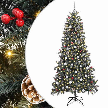 Artificial Christmas Tree Green 240 cm with LEDs &white/grey balls