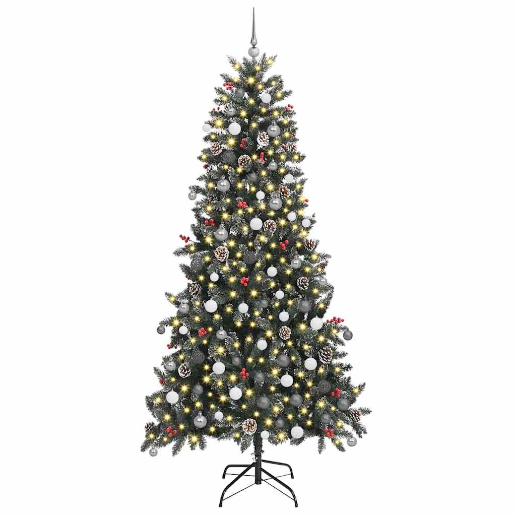 Artificial Christmas Tree Green 240 cm with LEDs &white/grey balls