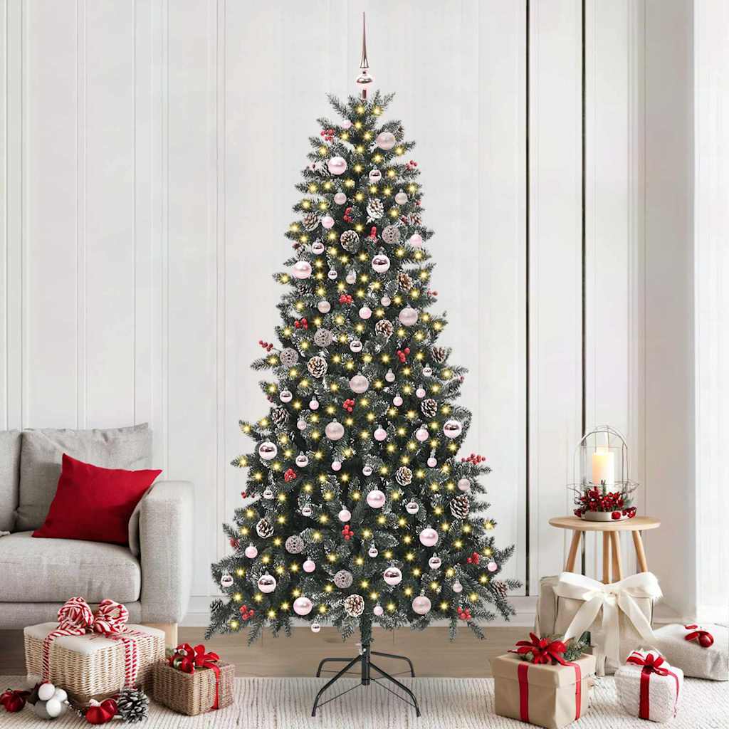 Artificial Christmas Tree Green 240 cm with LEDs &pink balls
