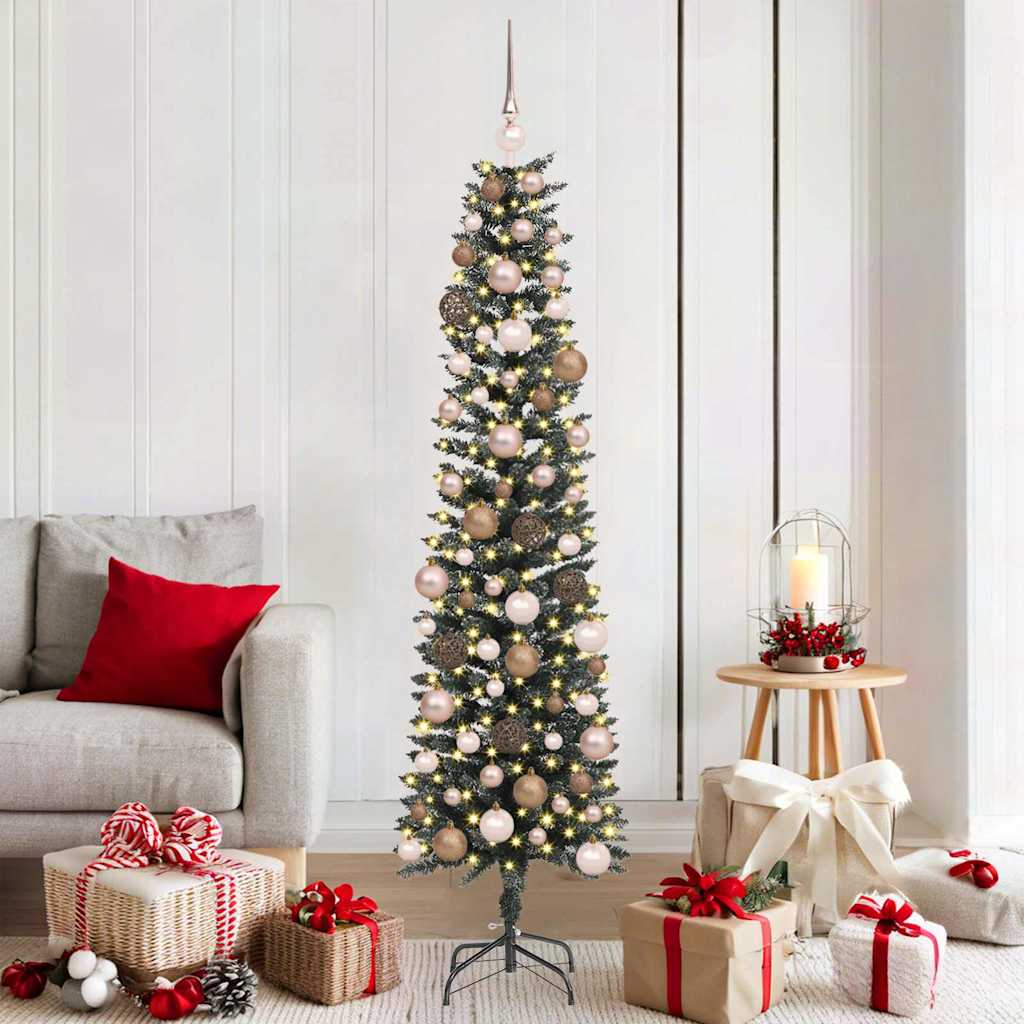 Artificial Christmas Tree Green 180 cm with LEDs &rose gold balls
