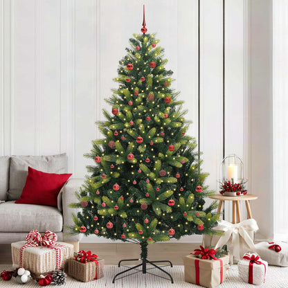 Artificial Hinged Christmas Tree 300 LEDs Green 210 cm with LEDs&red balls