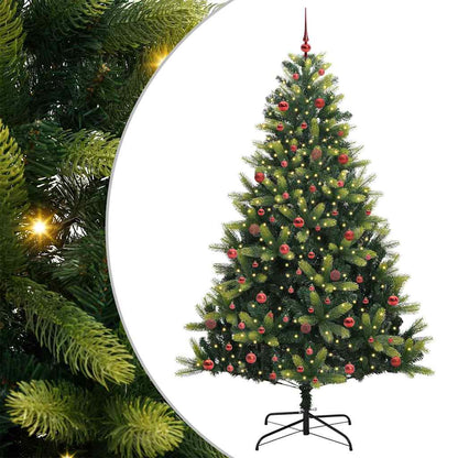 Artificial Hinged Christmas Tree 300 LEDs Green 210 cm with LEDs&red balls