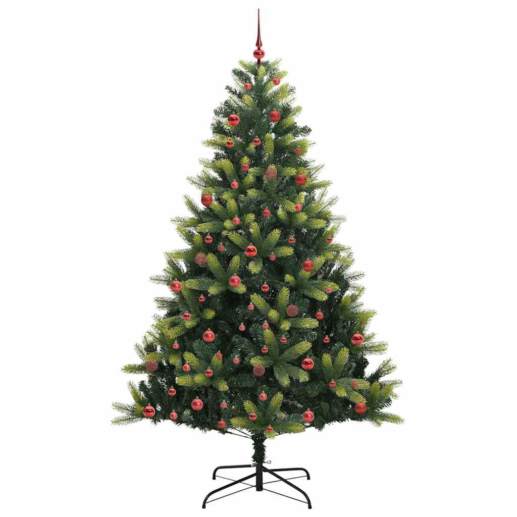Artificial Hinged Christmas Tree 300 LEDs Green 210 cm with LEDs&red balls