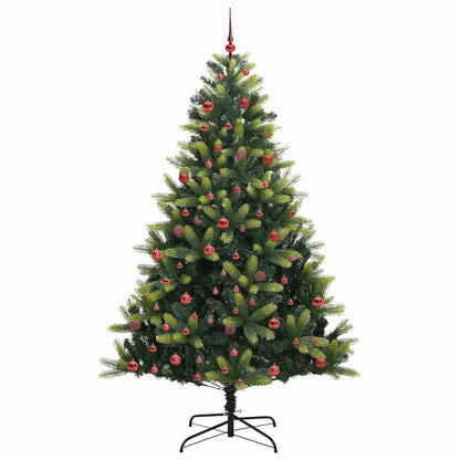 Artificial Hinged Christmas Tree 300 LEDs Green 210 cm with LEDs&red balls