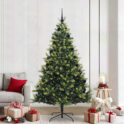 Artificial Hinged Christmas Tree 300 LEDs Green 210 cm with LEDs&black balls