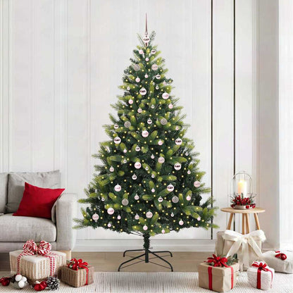 Artificial Hinged Christmas Tree 300 LEDs Green 210 cm with LEDs&pink balls