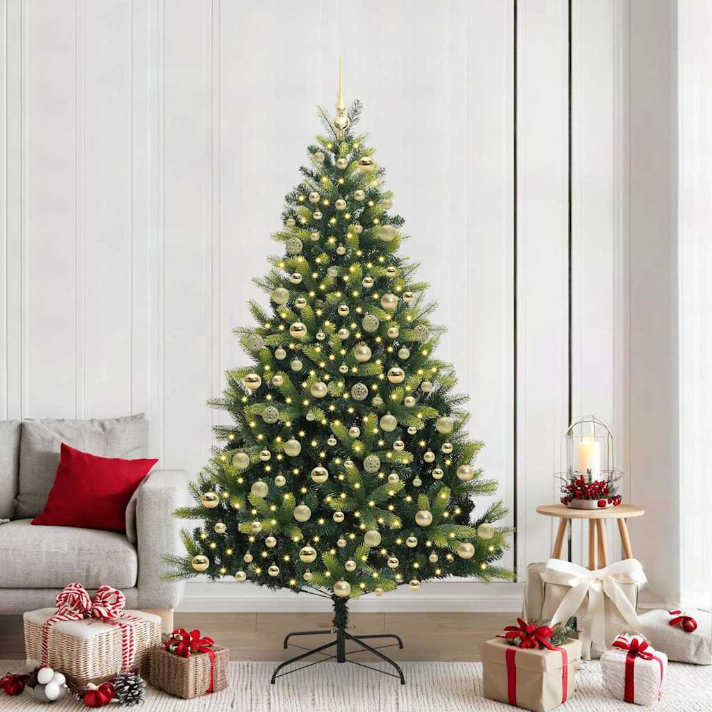 Artificial Hinged Christmas Tree 300 LEDs Green 210 cm with LEDs&gold balls