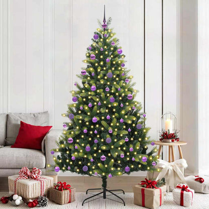 Artificial Hinged Christmas Tree 300 LEDs Green 210 cm with LEDs&lilac balls
