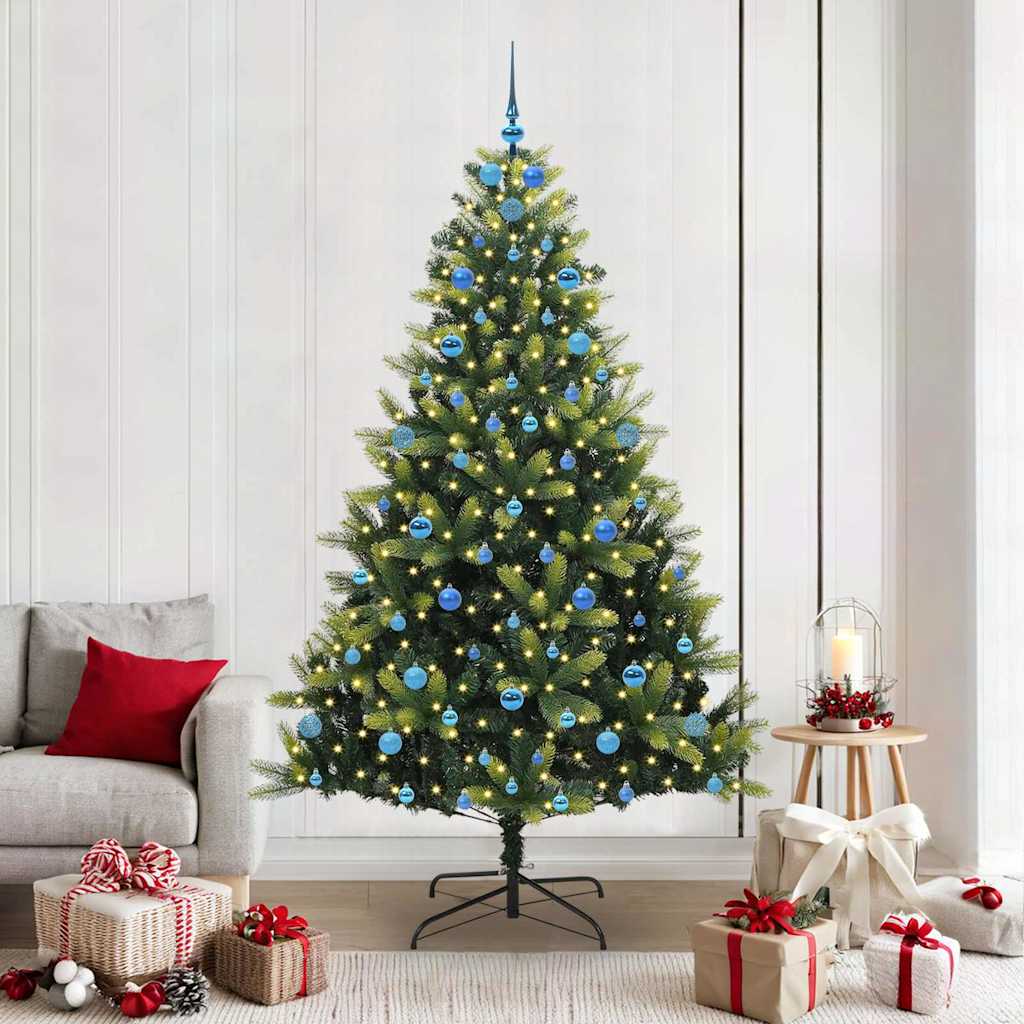 Artificial Hinged Christmas Tree 300 LEDs Green 210 cm with LEDs&blue balls