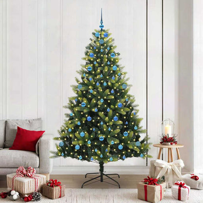 Artificial Hinged Christmas Tree 300 LEDs Green 210 cm with LEDs&blue balls
