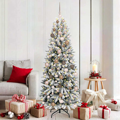 Artificial Christmas Tree White Green and White 180 cm with LEDs &rose gold balls