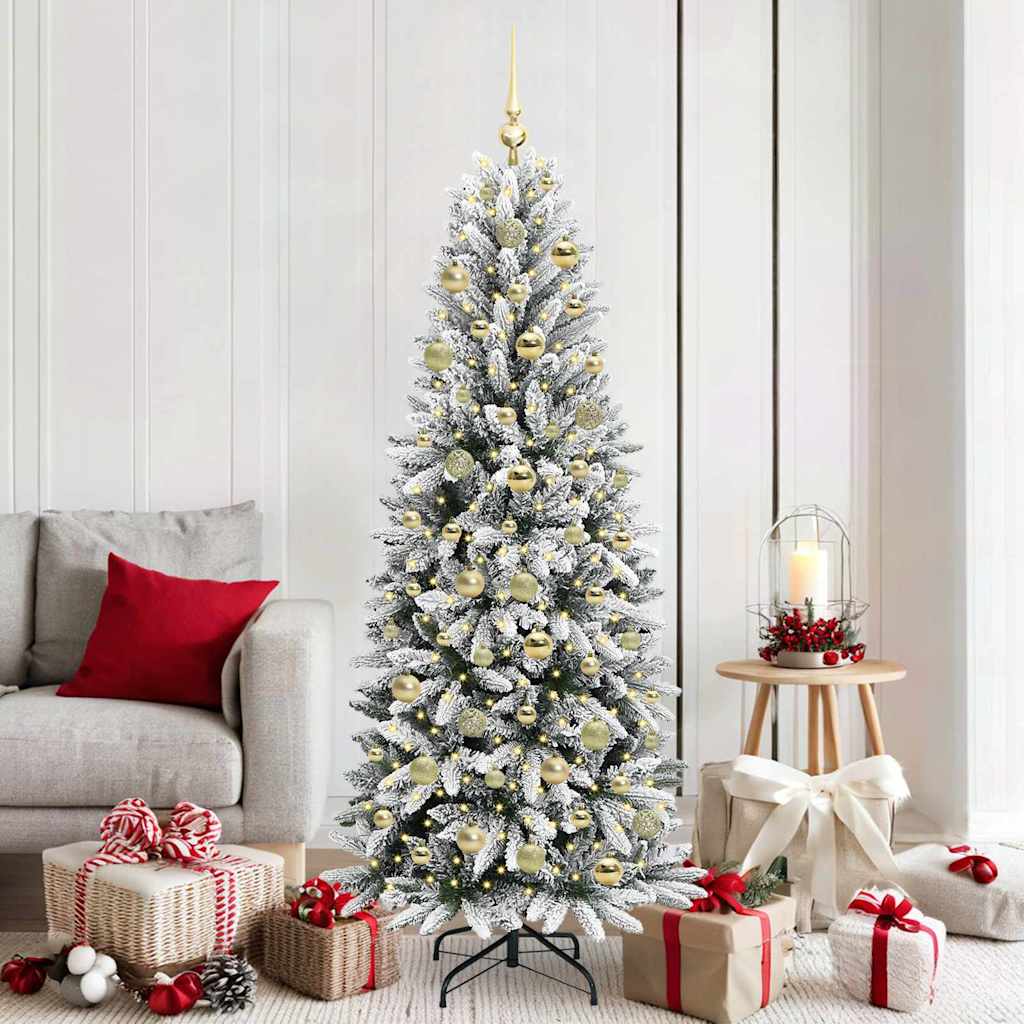 Artificial Christmas Tree White Green and White 180 cm with LEDs &gold balls