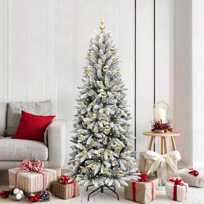 Artificial Christmas Tree White Green and White 180 cm with LEDs &gold balls