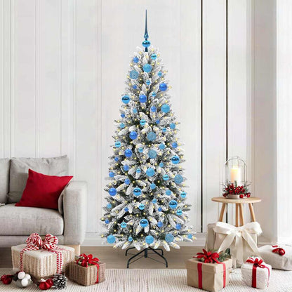 Artificial Christmas Tree White Green and White 180 cm with LEDs &blue balls