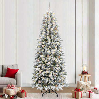 Artificial Christmas Tree White Green and white 240 cm with LEDs &rose gold balls