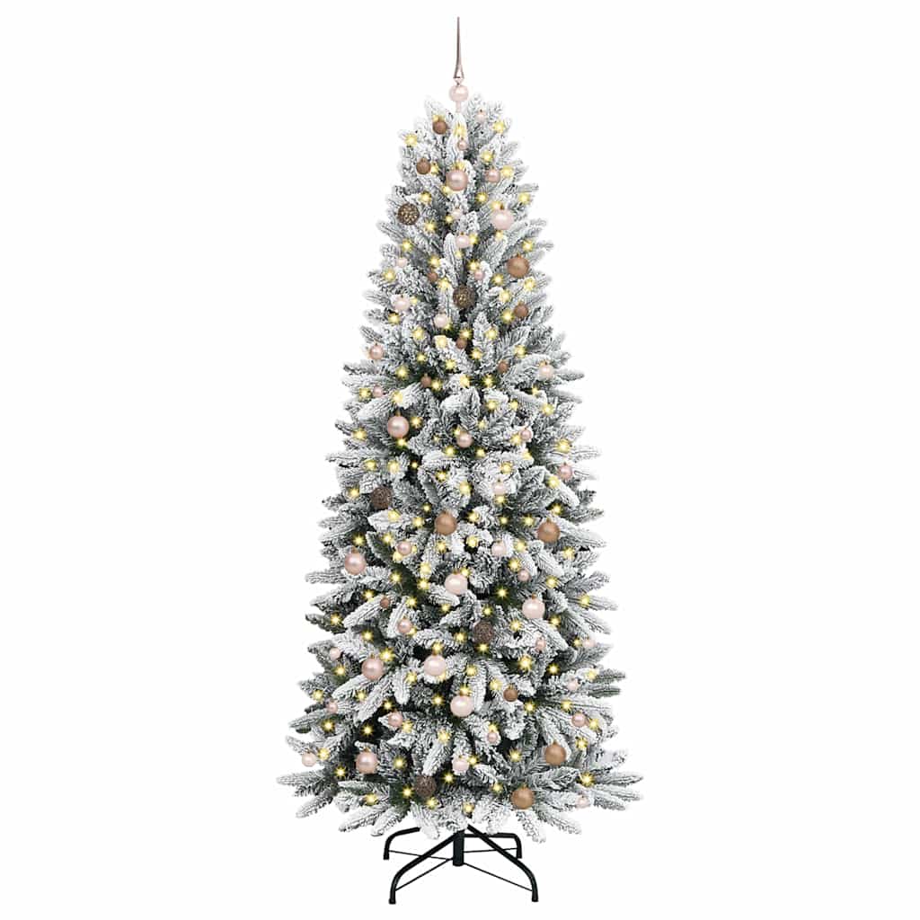 Artificial Christmas Tree White Green and white 240 cm with LEDs &rose gold balls