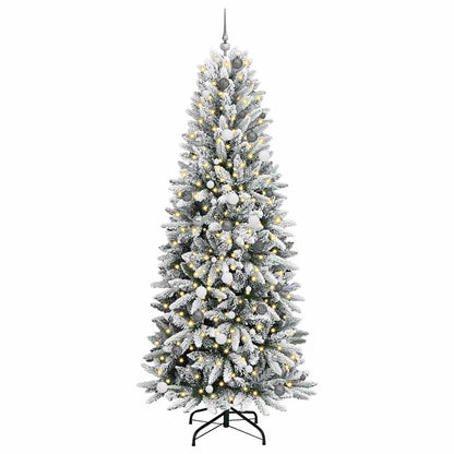 Artificial Christmas Tree White Green and white 240 cm with LEDs &white/grey balls