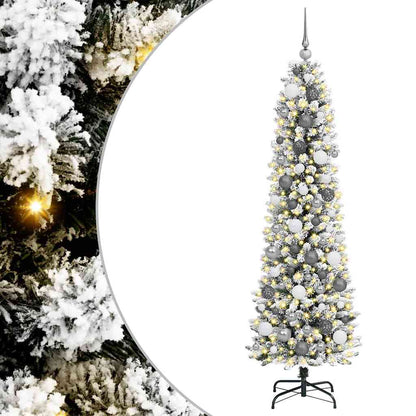 Artificial Christmas Tree White 180 cm with LEDs & white/grey balls