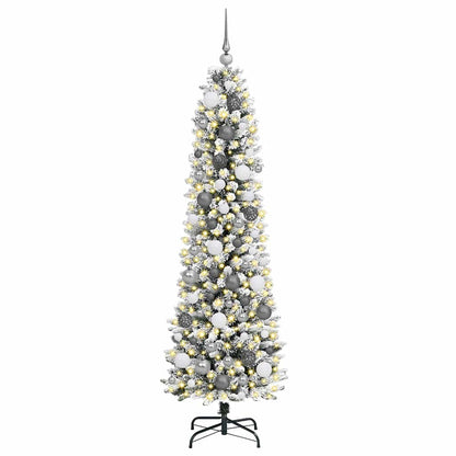 Artificial Christmas Tree White 180 cm with LEDs & white/grey balls