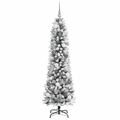 Artificial Christmas Tree White 180 cm with LEDs & white/grey balls