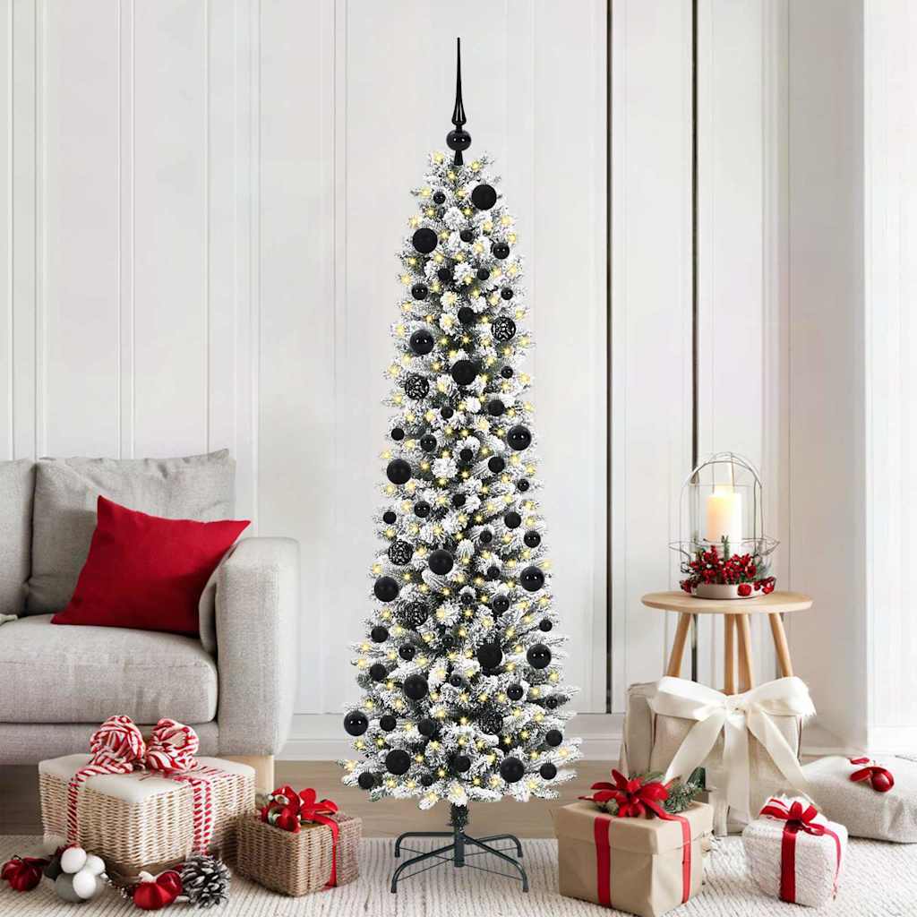 Artificial Christmas Tree White 180 cm with LEDs & black balls