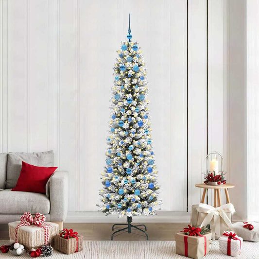Artificial Christmas Tree White 210 cm with LEDs & blue balls