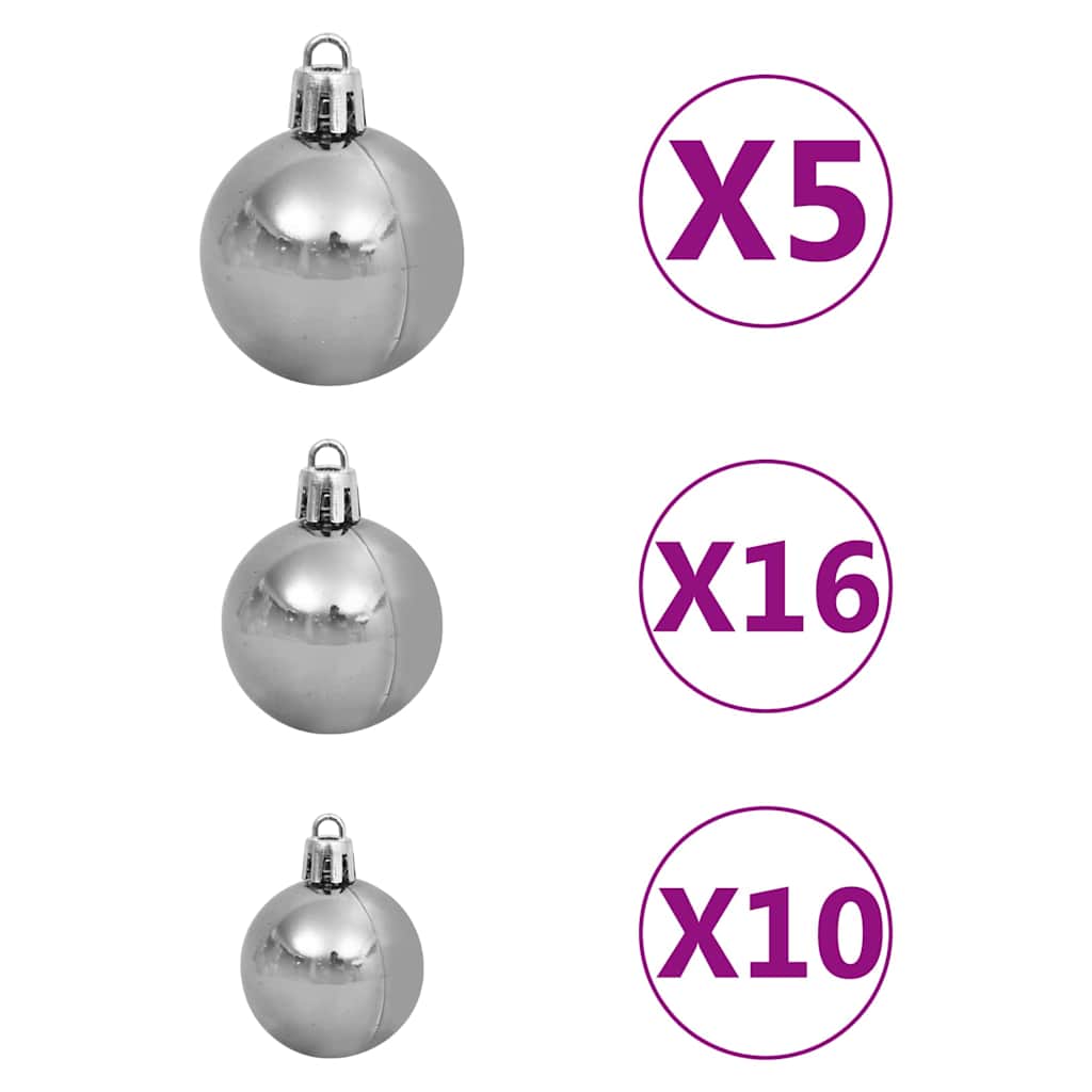 Artificial Pre-lit Christmas Tree with Ball Set Green 180 cm with LEDs &white/grey balls