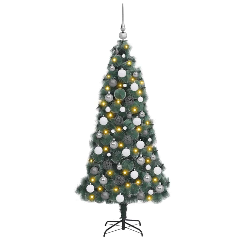 Artificial Pre-lit Christmas Tree with Ball Set Green 180 cm with LEDs &white/grey balls