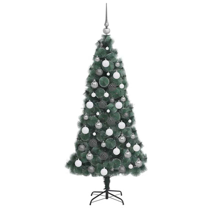 Artificial Pre-lit Christmas Tree with Ball Set Green 180 cm with LEDs &white/grey balls