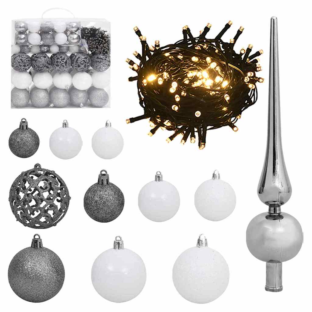 Artificial Pre-lit Christmas Tree with Ball Set Green 180 cm with LEDs &white/grey balls