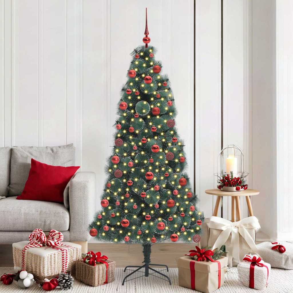 Artificial Pre-lit Christmas Tree with Ball Set Green 180 cm with LEDs &red balls