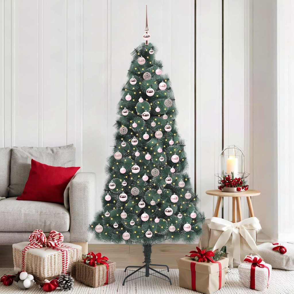Artificial Pre-lit Christmas Tree with Ball Set Green 180 cm with LEDs &pink balls