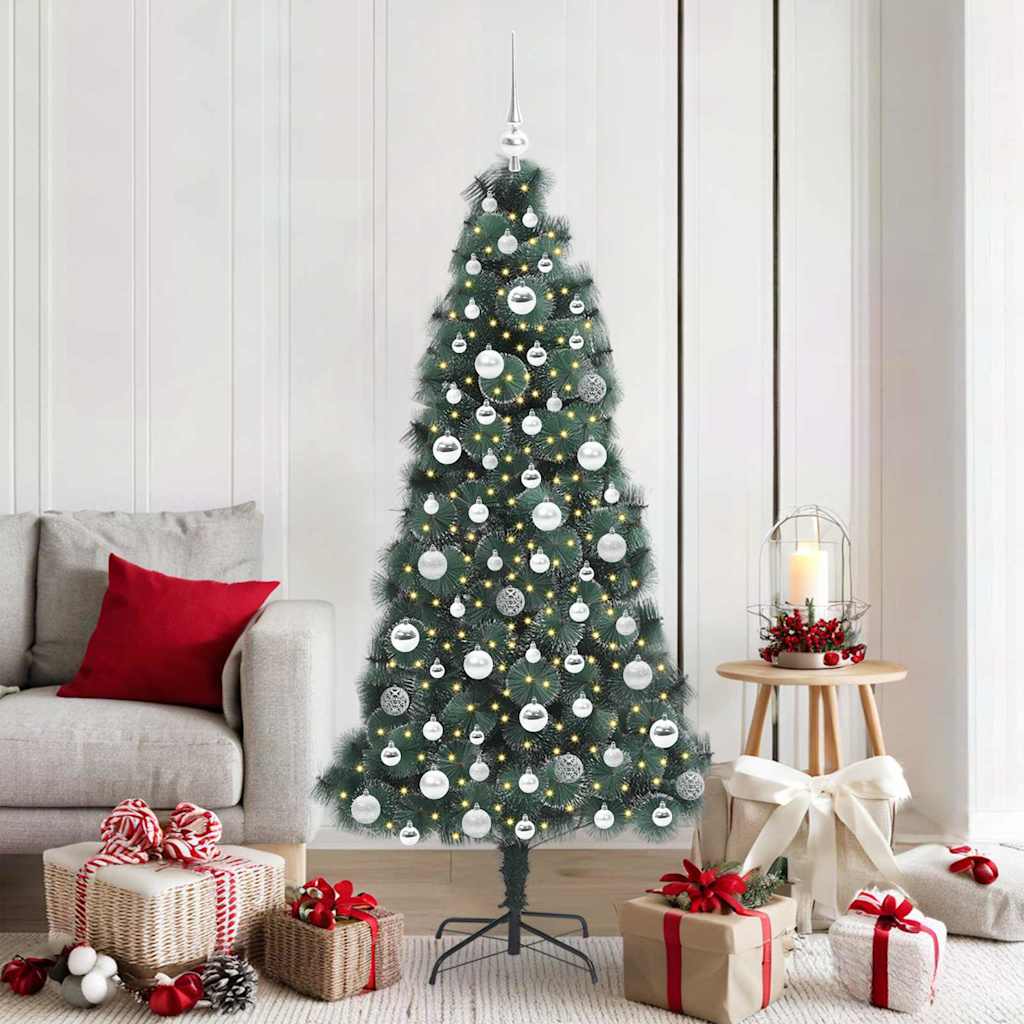Artificial Pre-lit Christmas Tree with Ball Set Green 180 cm with LEDs &silver balls
