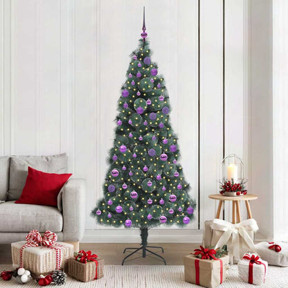 Artificial Pre-lit Christmas Tree with Ball Set Green 180 cm with LEDs &lilac balls