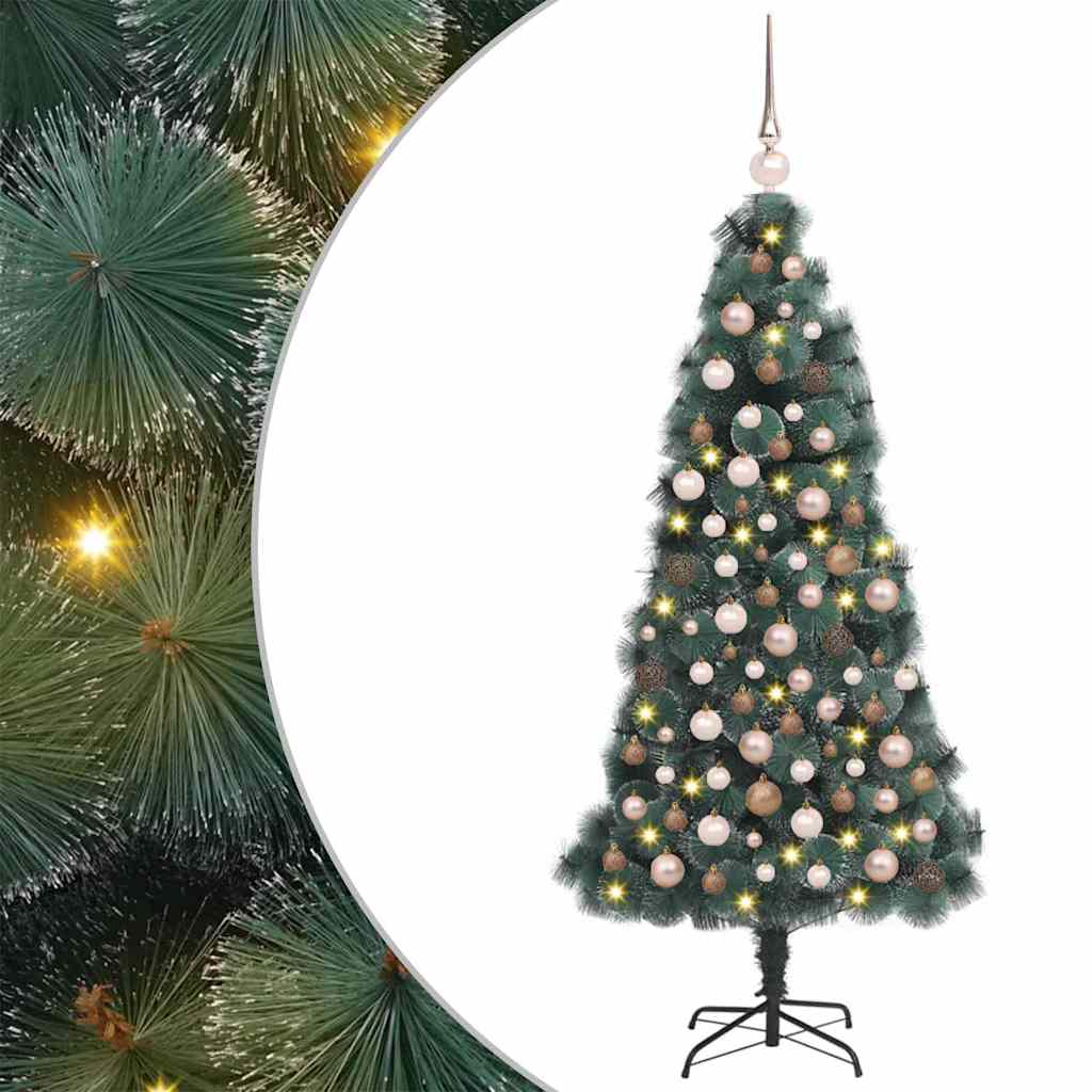 Artificial Pre-lit Christmas Tree with Ball Set Green 210 cm 210 x 105 cm with LEDs&rose gold balls