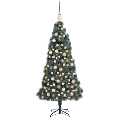 Artificial Pre-lit Christmas Tree with Ball Set Green 210 cm 210 x 105 cm with LEDs&rose gold balls