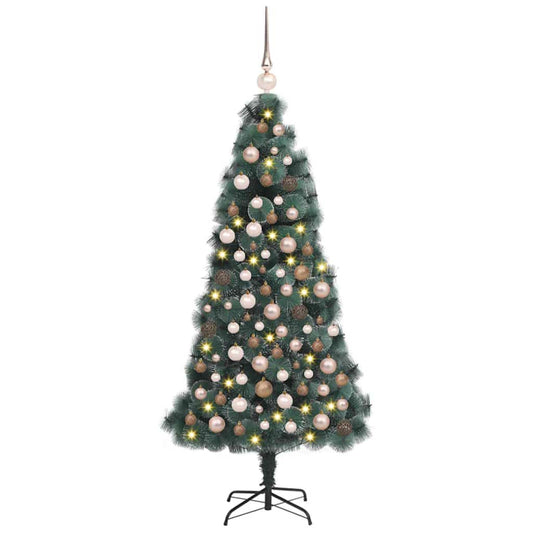 Artificial Pre-lit Christmas Tree with Ball Set Green 210 cm 210 x 105 cm with LEDs&rose gold balls