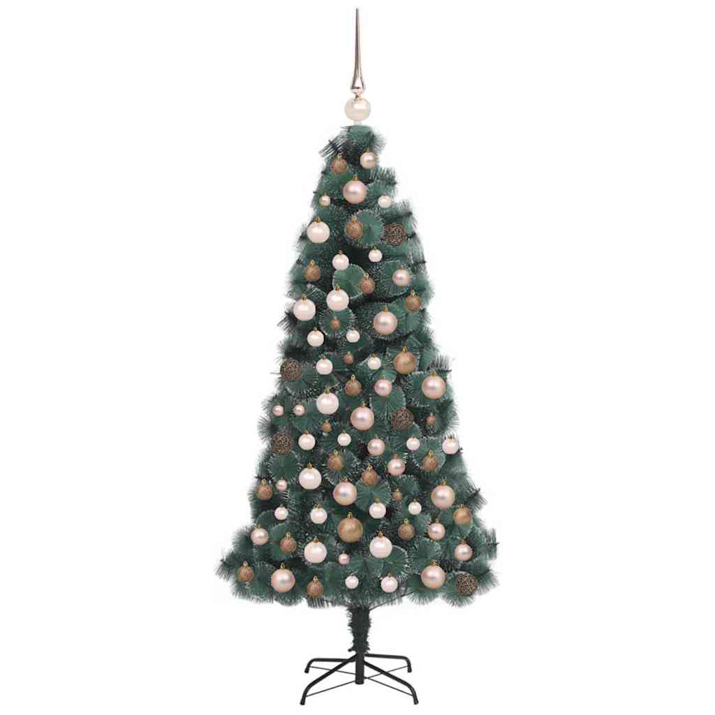 Artificial Pre-lit Christmas Tree with Ball Set Green 210 cm 210 x 105 cm with LEDs&rose gold balls