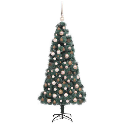 Artificial Pre-lit Christmas Tree with Ball Set Green 210 cm 210 x 105 cm with LEDs&rose gold balls