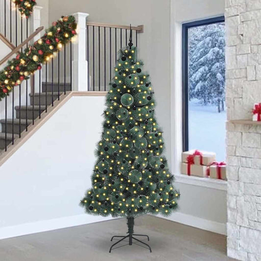 Artificial Pre-lit Christmas Tree with Ball Set Green 240 cm with LEDs &black balls