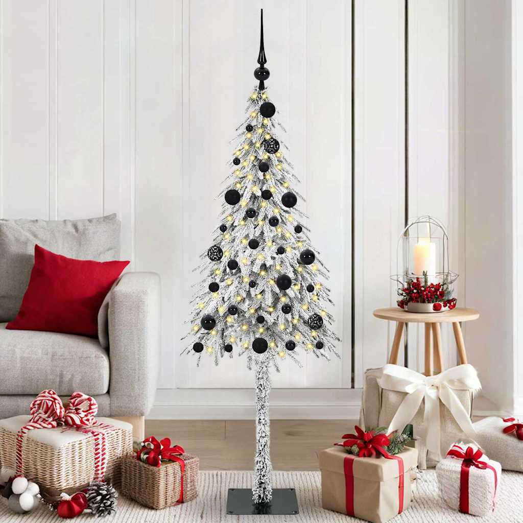 Christmas Tree White PE and Steel 150 cm with leds &black balls